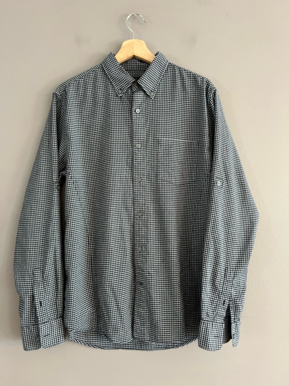 John Varvatos USA Shirt Mens M Roll Up Long Sleeve Plaid Button Up 100% Cotton